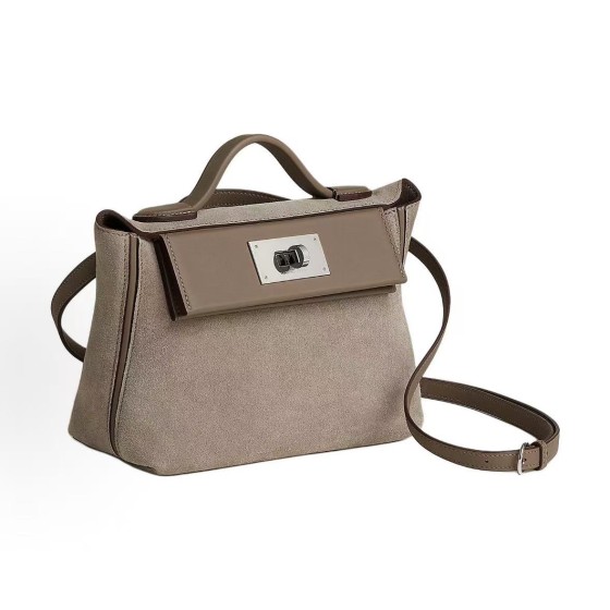HERMES 2424-21 silver-clasp single-shoulder crossbody handbag for women, grayish-brown